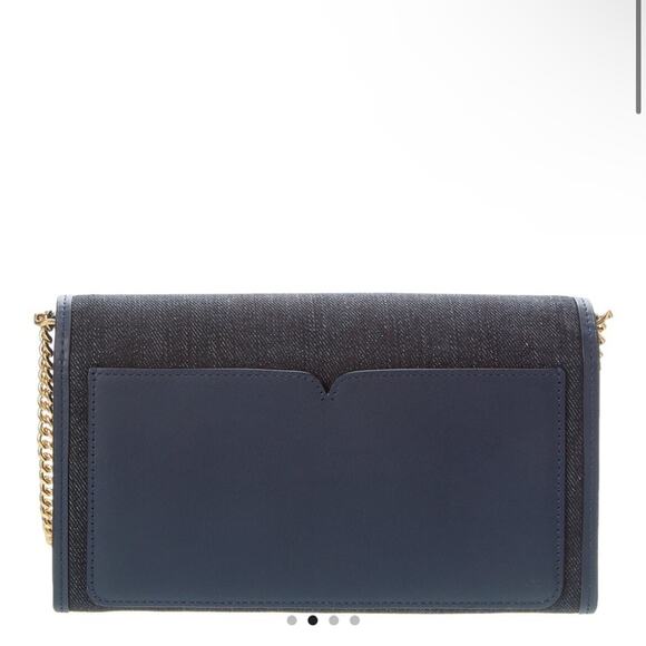 NWT Kate spade toujours chain leather clutch in blue denim and gold hardware - Picture 3 of 9